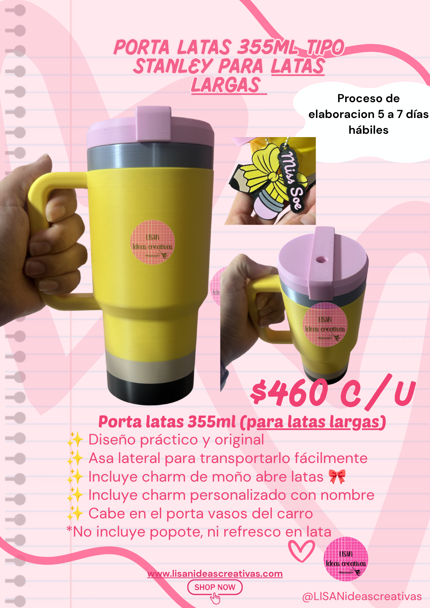 Porta latas tipo Stanley 355 ml, para latas largas