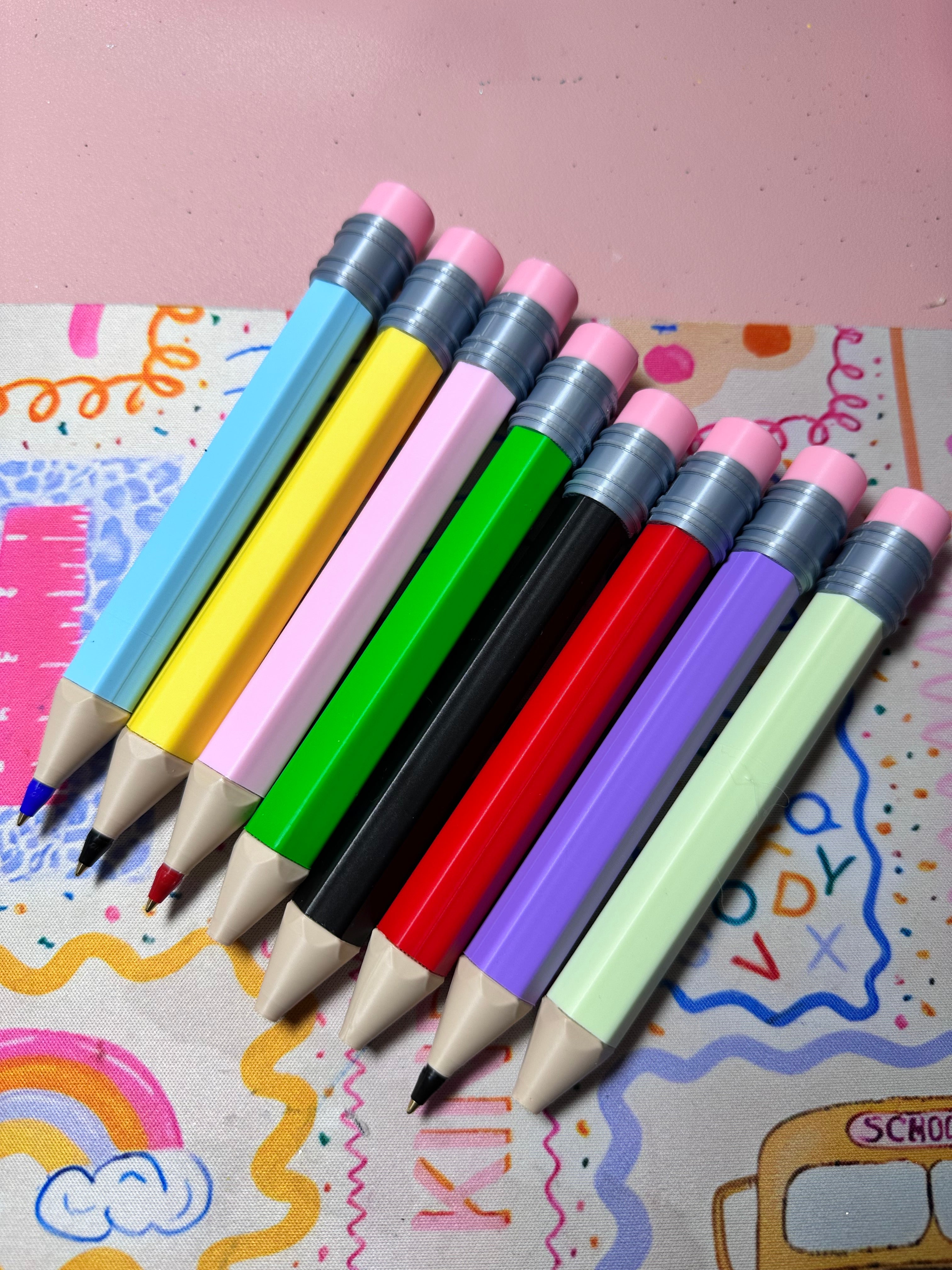 Lápiz bolígrafo gigante DE COLORES, INCLUYE TAPA, PARA BOLÍGRAFOS MARCA BIC ✏️